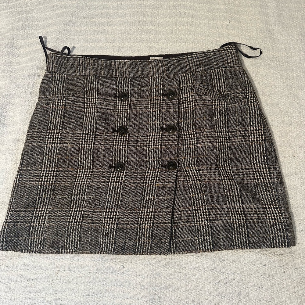 Anne Klein Brown and Gray Plaid Mini Skirt